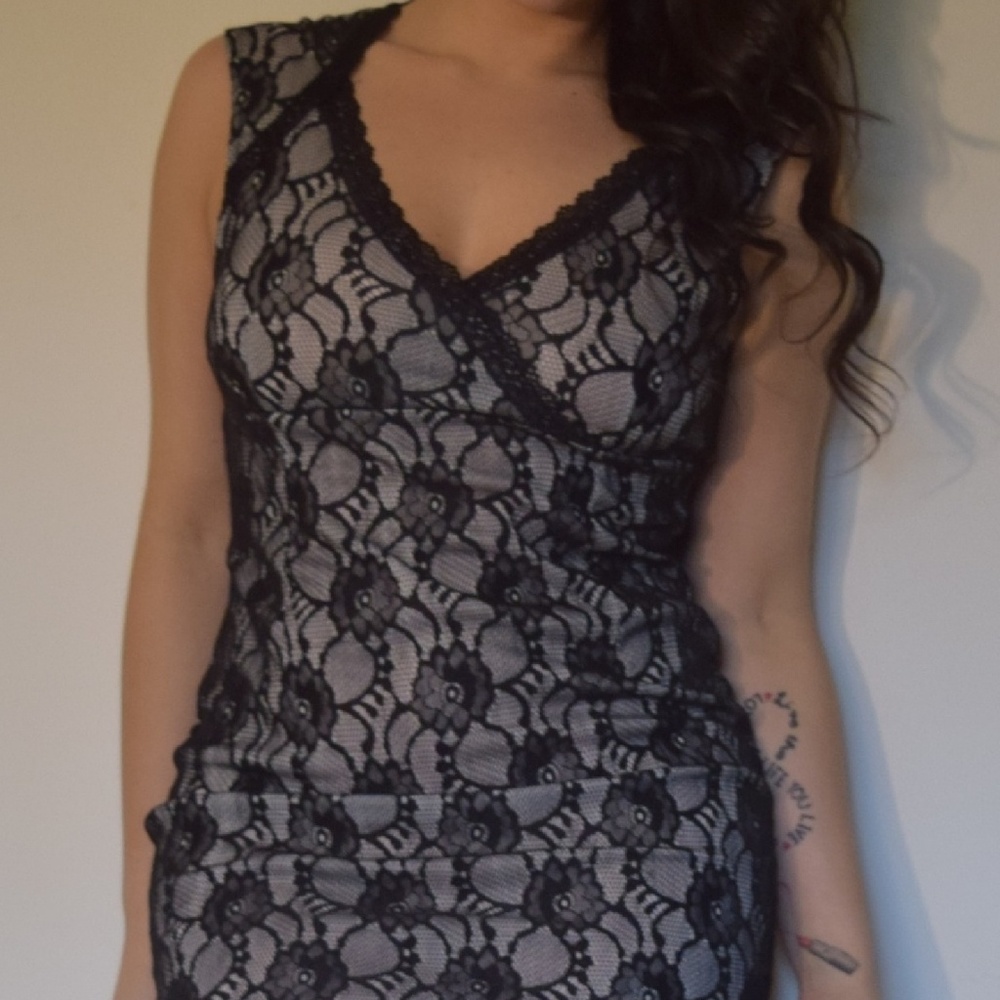 Black Lace Print Dress - Picture 3 of 3